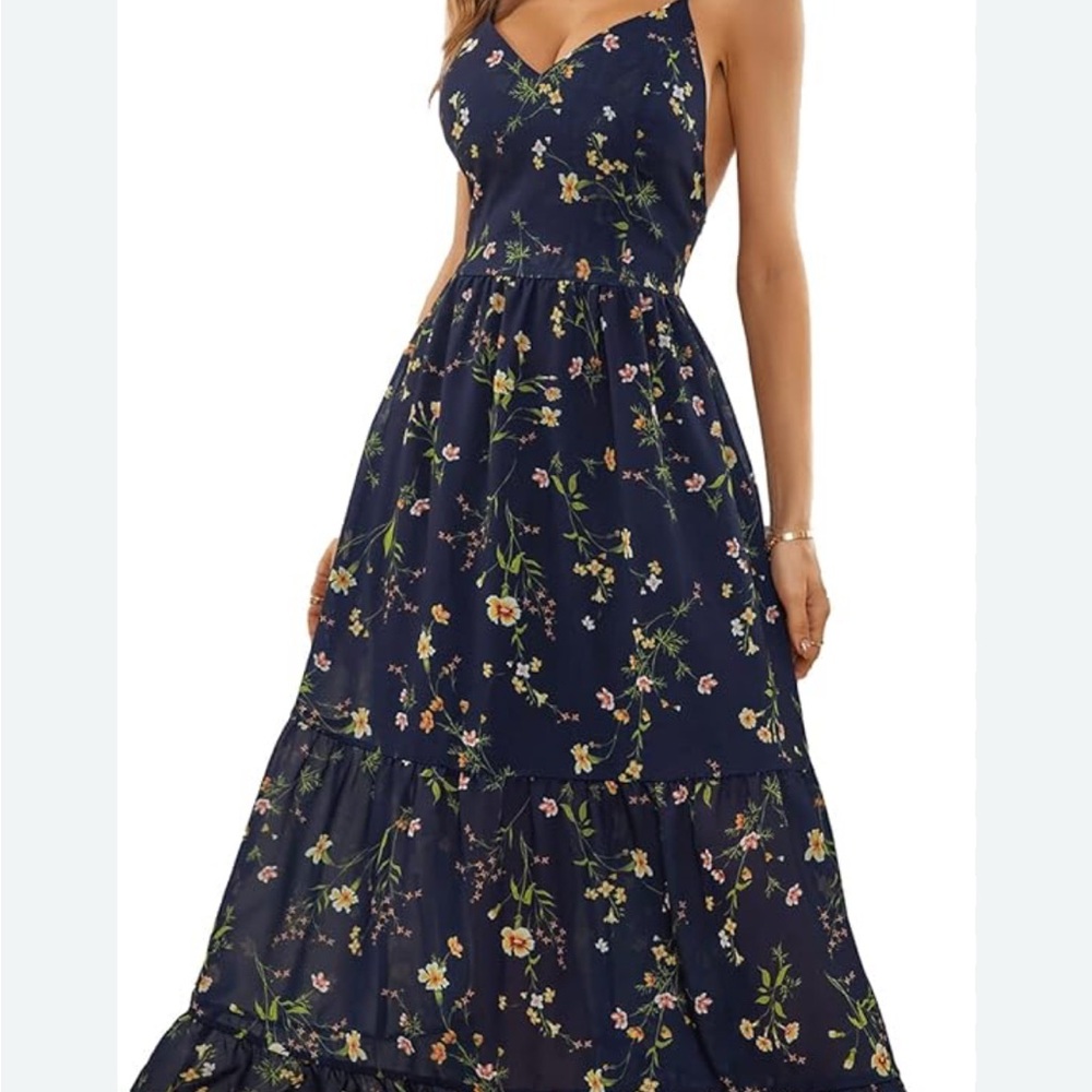 Goodthreads Floral Print Navy Maxi Dress